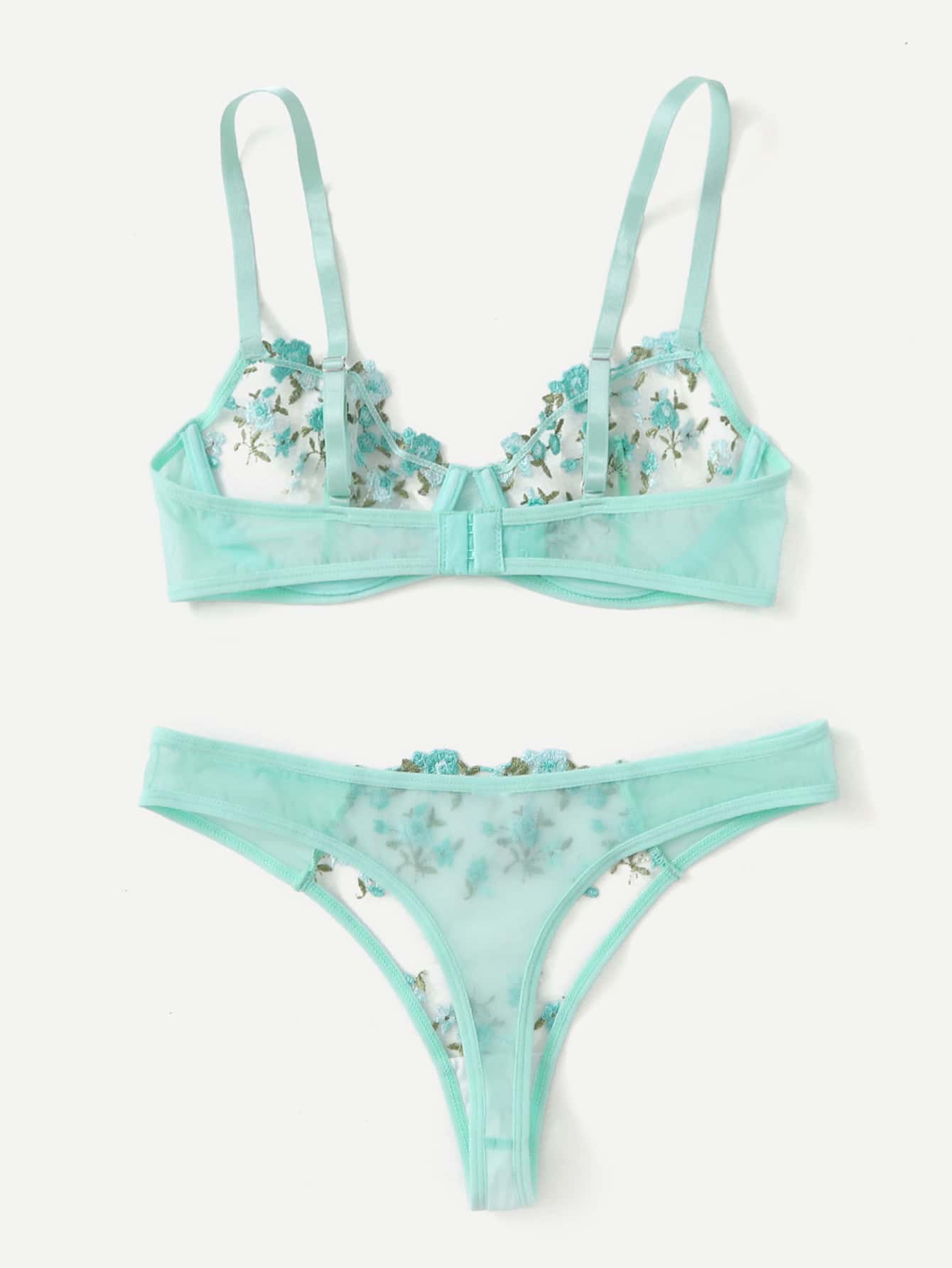 Ensemble soutien-gorge et string fleuris transparents Lila